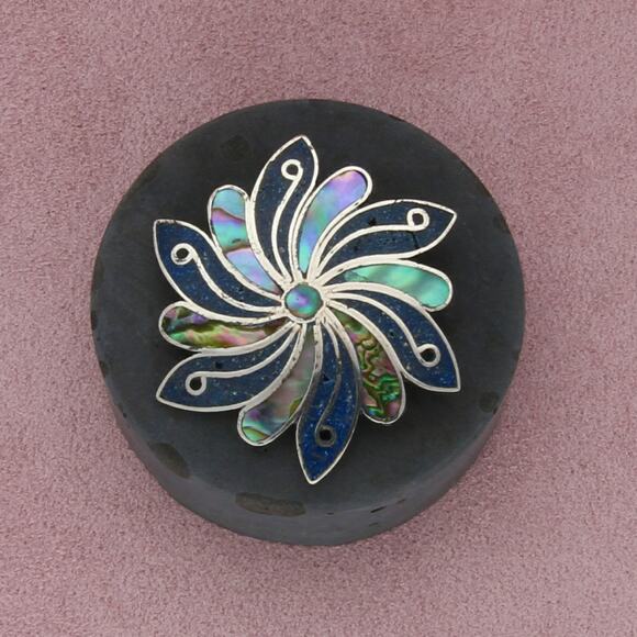 sterling silver vintage mexico abalone flower pendant brooch